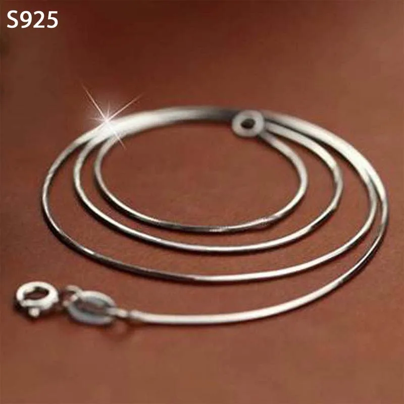 Genuine Real Pure Solid 925 Sterling Silver Chain Necklace Men Women Snake Chain DIY Jewelry Male Female 0.7mm Collier Necklaces