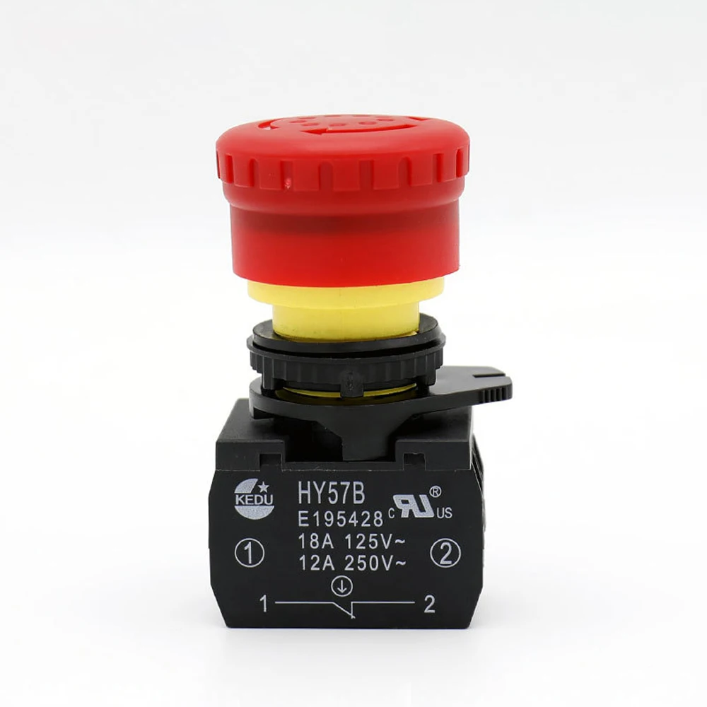 

KEDU HY57B Emergency Stop Push Button Switch Industrial Pushbutton Switches for Machinery Equipment 2NC 125V/250V/400V 18/12/8A