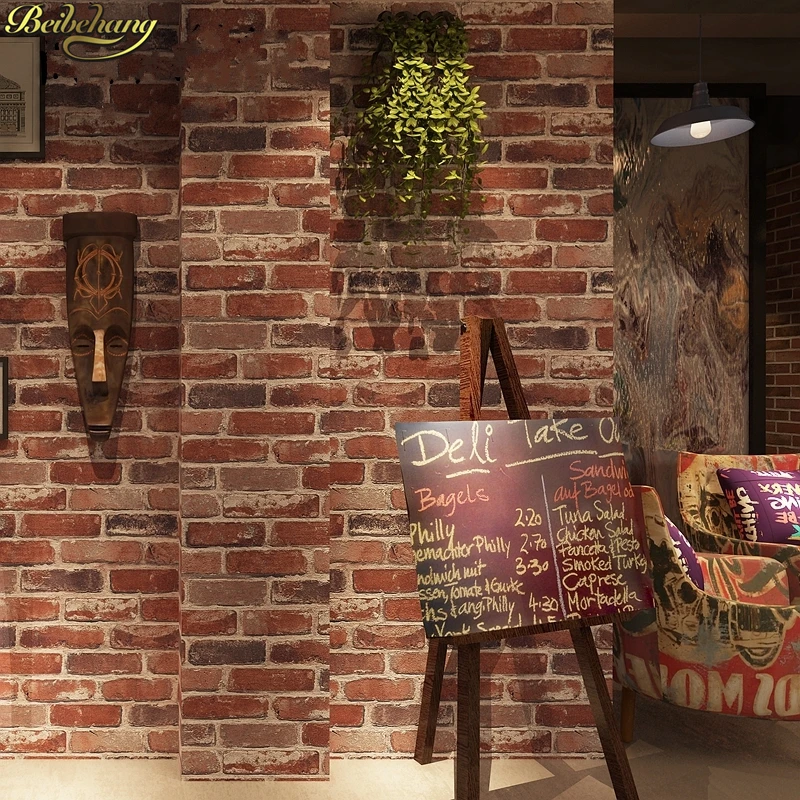 beibehang Retro Nostalgic 3D Stereo Brick Wallpaper Cafe Bar Restaurant Culture Stone Red Brick Wall paper papel de parede