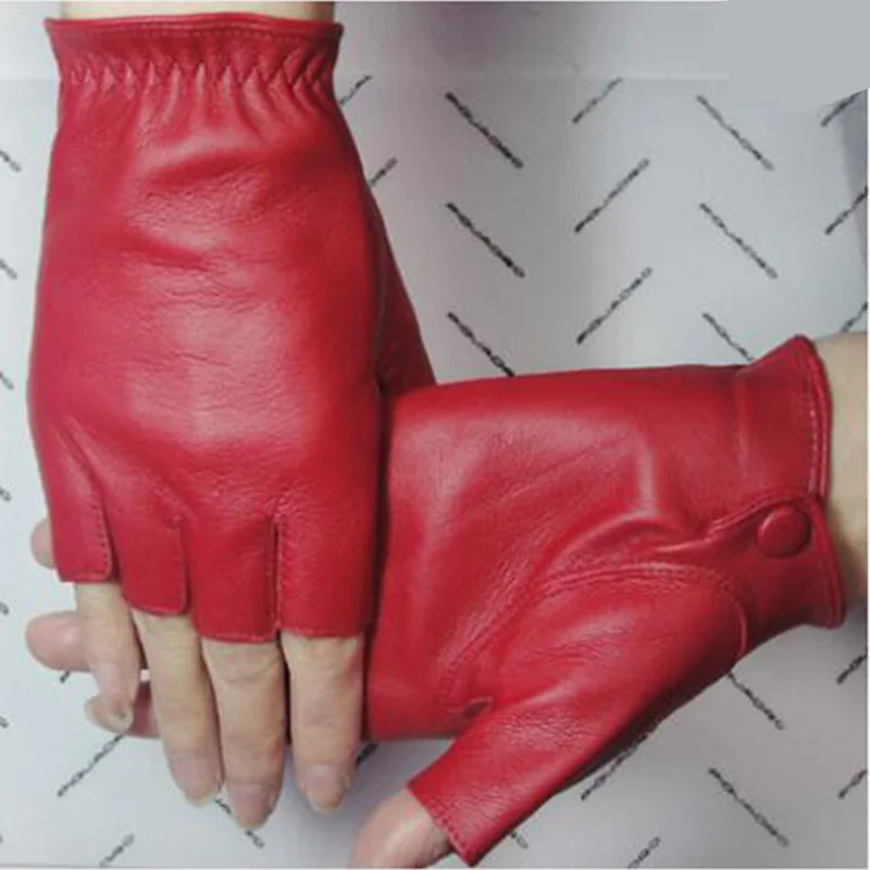 New Fashion High Quality Unisex Women Men Half Finger Genuine Leather Motocycle Fingerless Sheepskin Gloves  S75