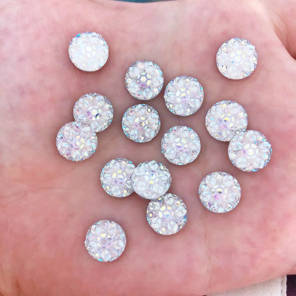 New 50pcs 10mm Resin Round 3D Flower Flatback Rhinestone Wedding Buttons DIY R43