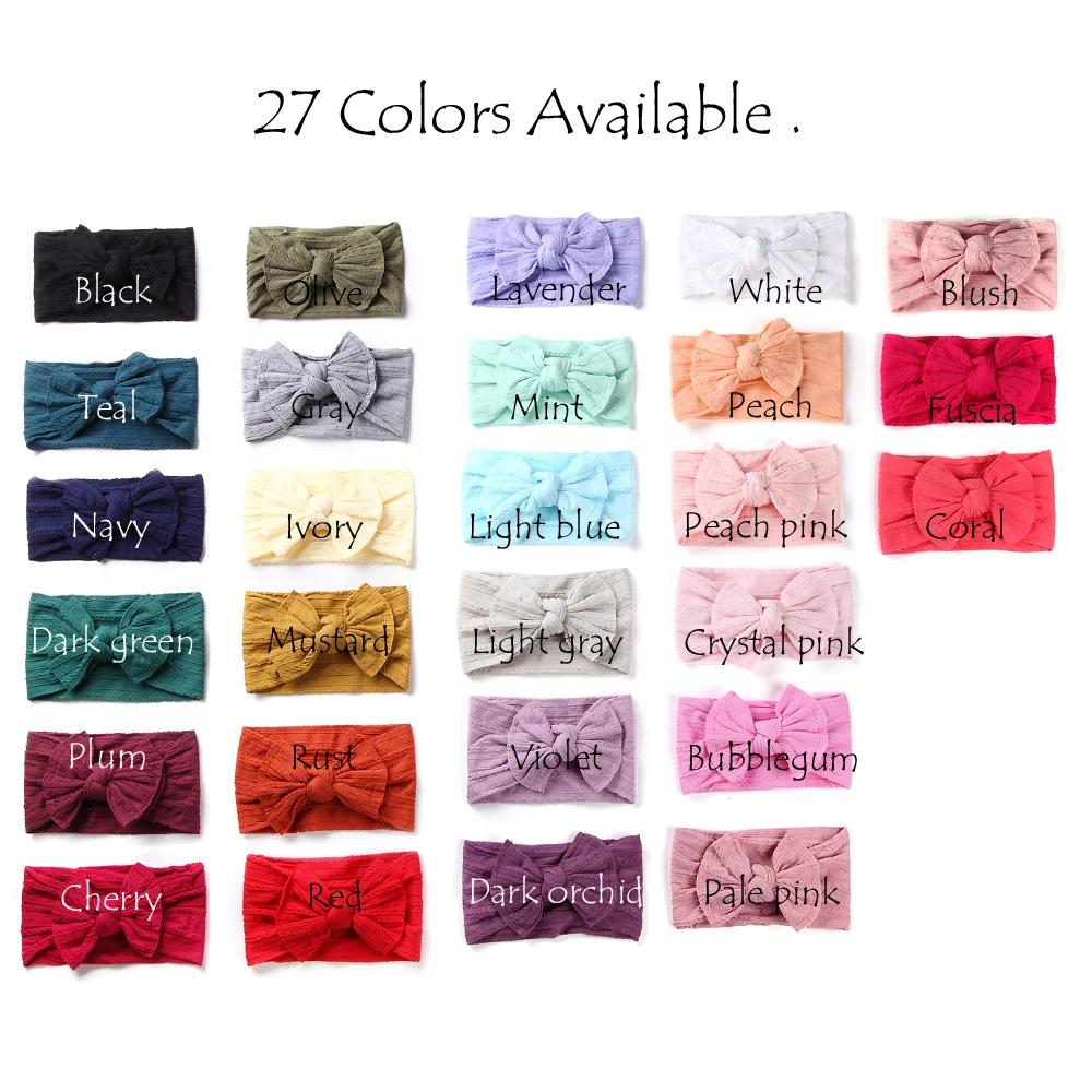 100 pcs/lot, Wholesale Wide Nylon Bow Headwrap, Knot Bow Nylon Headbands 27 Colors available