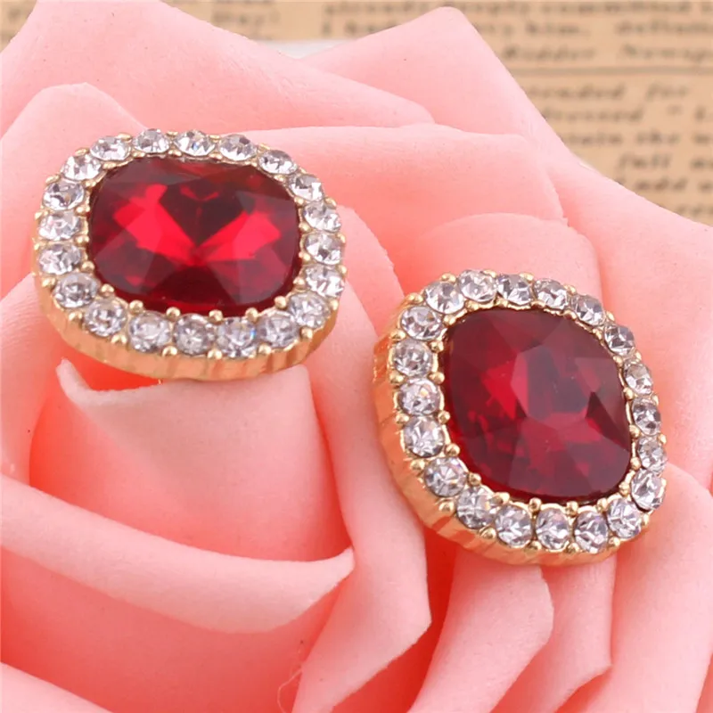 GRACE JUN Red and Blue  Rhinestone Crystal Clip on Earrings No Pierced for Women Party Wedding Luxury Bride No Hole Earrings