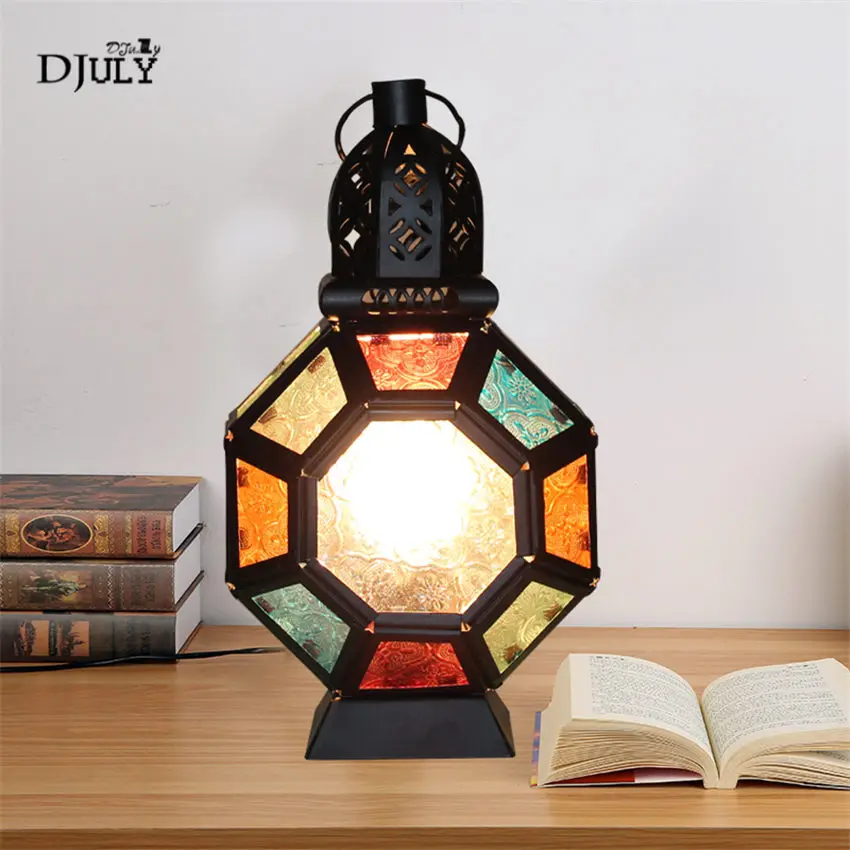 

Mediterranean sea mosaic glass table lamp for coffee store bar country home deco bedroom bedside lamp retro study desk light