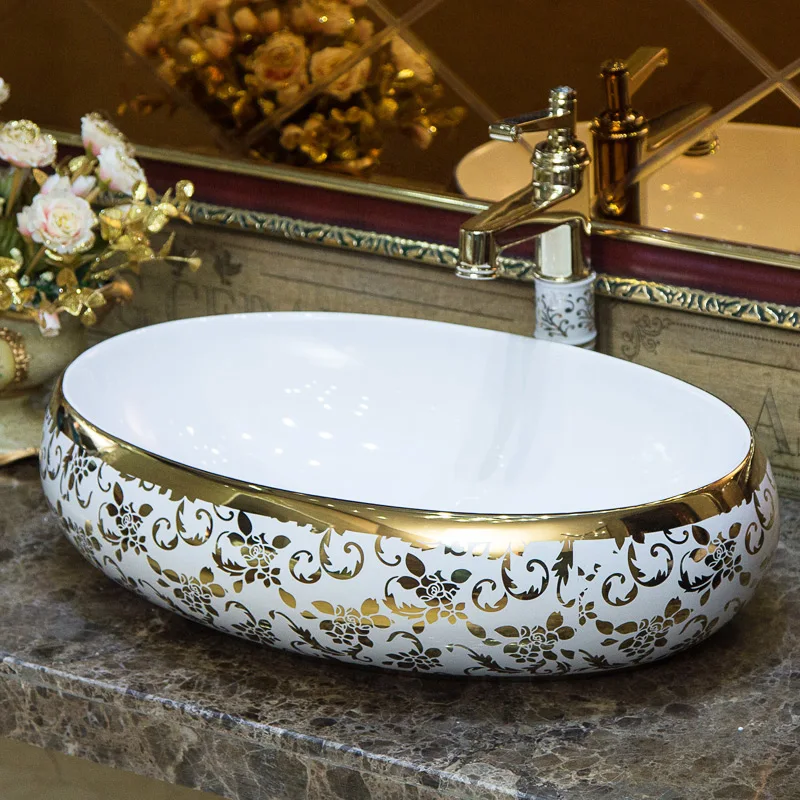 Oval Jingdezhen Bathroom ceramic sink wash basin Counter Top Wash Basin Bathroom Sinks white bathroom sink