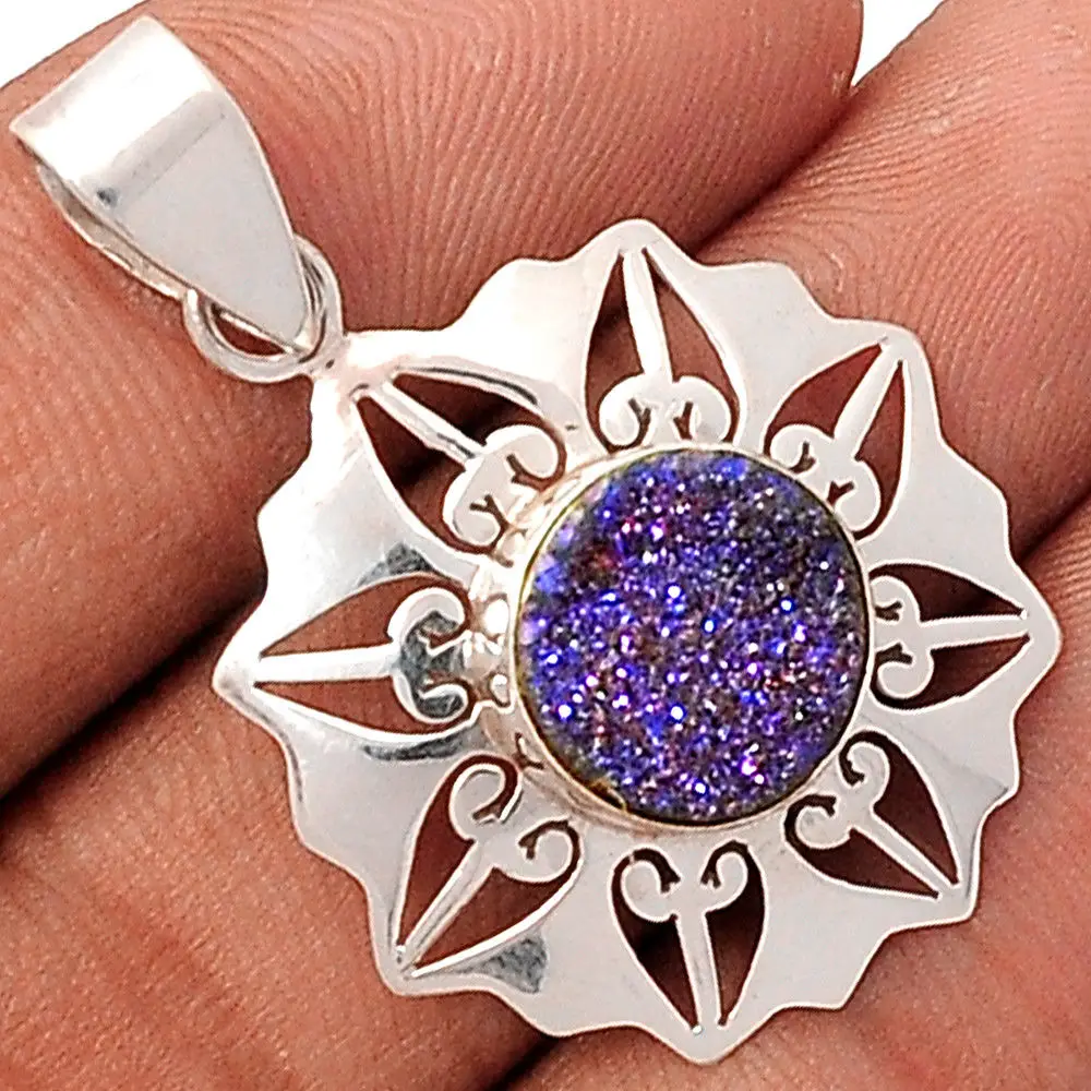 

Genuine Titanium Window Drusy Pendant 100% 925 sterling silver Jewelry, XAP3955