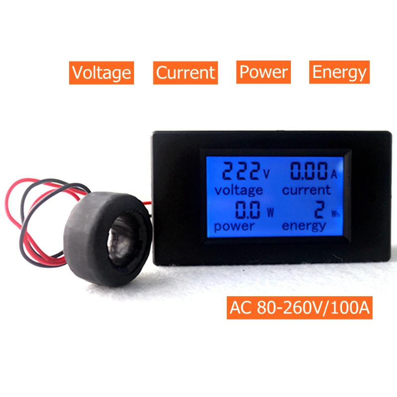 AC 80-260V/100A Volt Amp Meter AC Multi function Voltage Ampere Power Energy Tester with Current Transformer