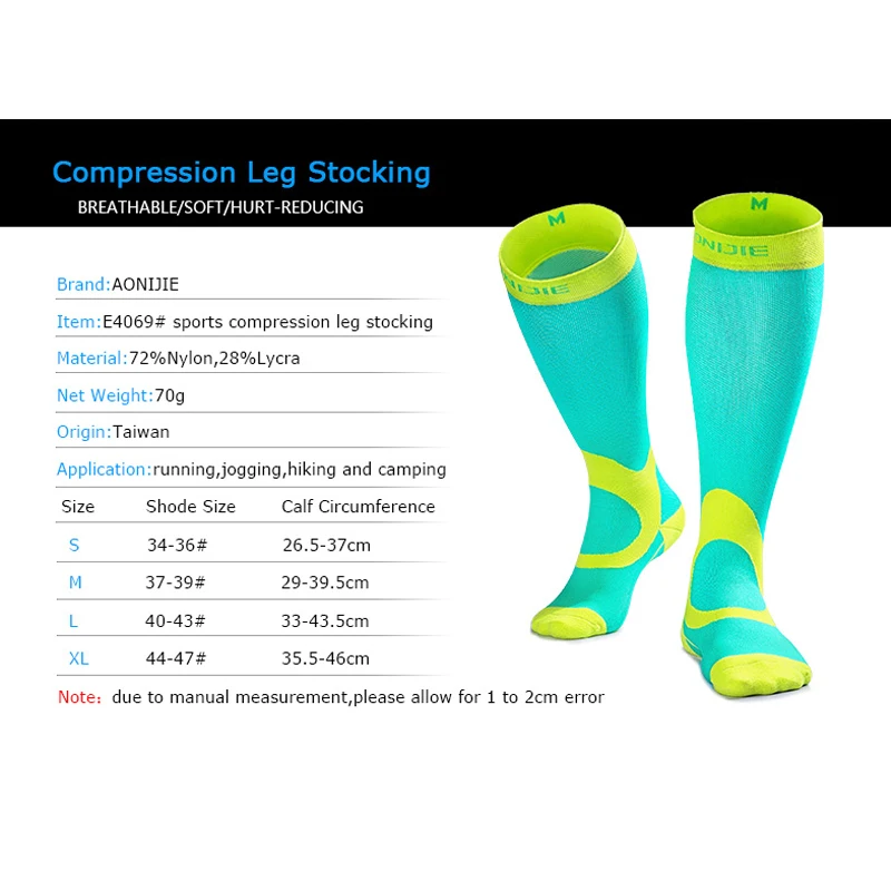 AONIJIE E4069 Compression Socks Stockings Athletic Fit for Running Marathon Soccer Cycling Nurses Shin Splints Sports Oudtoor