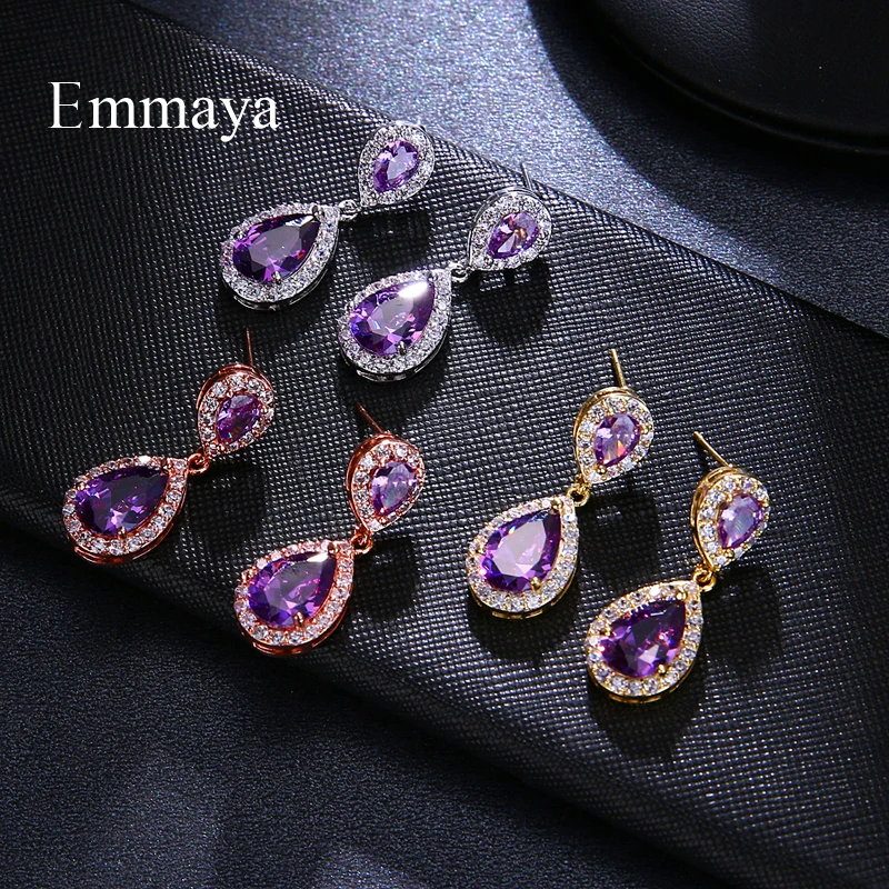 EMMAYA Rose Gold color Vintage Allure Purple CZ  Earrings Women Wedding Jewelry Femme Brincos Gift