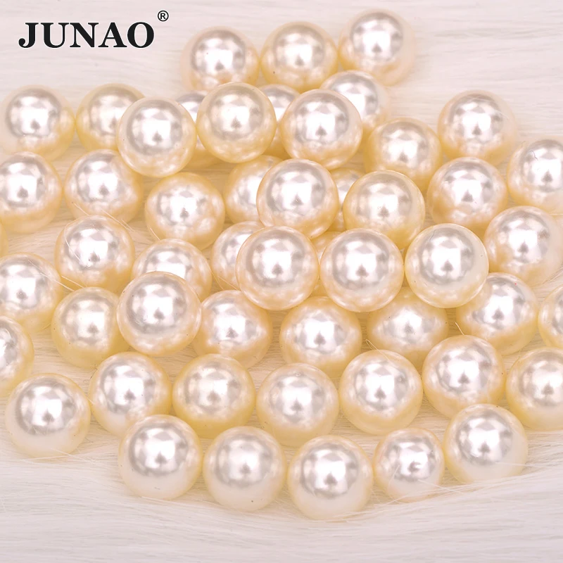 JUNAO 3 4 6 8 10 12 16 18 20 25 30 mm Beige White Pearl Beads No Holes Loose Garment Beads for DIY Clothes Jewelry Making