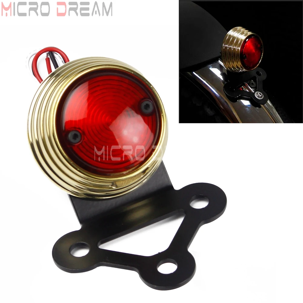 

Brass 12V Rear Taillight LED Vintage Running Lamp for Harley Touring Cafe Racer Chopper Bobber Custom License Brake Stop Light