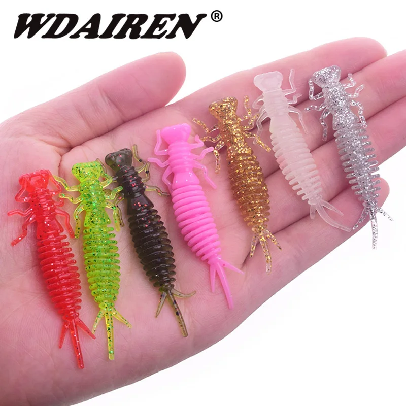 

10PCS worm Fishing Lures 55mm 1.2g Swim bait Wobblers Artificial Easy Shiner Silicone shrimp Salt Scent Soft Bait Carp Bass Lure