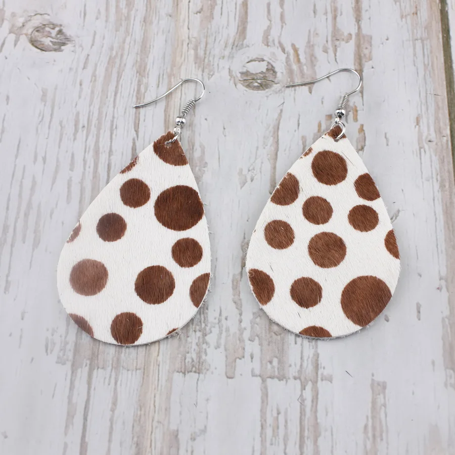 2019 Genuine Leather Leopard Print Teardrop Earrings  Leather Zebra-Stripe Dot Water Drop Earrings For Women  Accessories