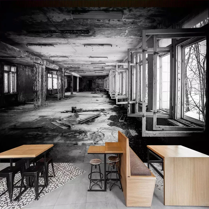 

Custom 3D Photo Wallpaper Creative Space Black And White Factory Building Graffiti Art Wall Painting Restaurant Cafe Wall Decor