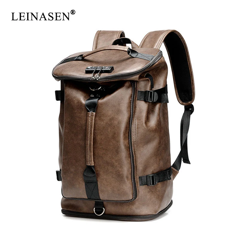 New Fashion Waterproof backpack Men Backpack Leather Bookbags Mens PU School Bags Male Functional bags big capacity Men Bag