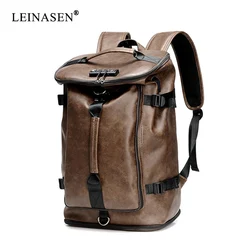 Mochila impermeável para homens, bolsas de couro, mochilas escolares PU, sacos funcionais masculinos, bolsa de grande capacidade, nova moda