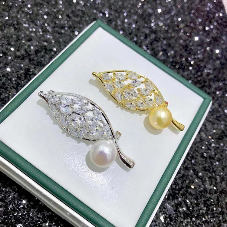 

Delicate Leaf Design Breastpin Holder DIY Pearl Brooch Jewelry Accessory Fashion Pearl Scarf Clip Components 3Pcs/Lot