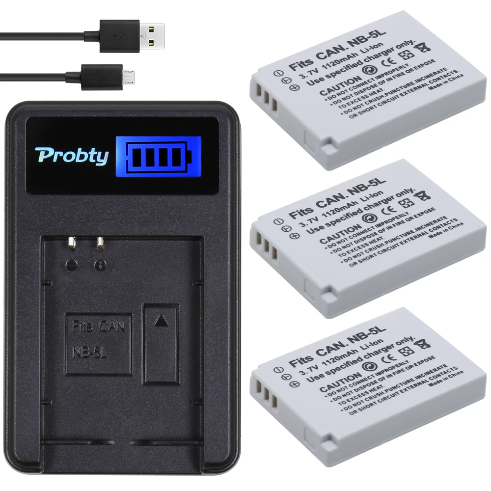 

3 Pcs NB-5L NB 5L NB5L Battery + LCD USB Charger For Canon For Canon IXY 800 810 820 900 910 920 95 IS SD700 SD790 SD800