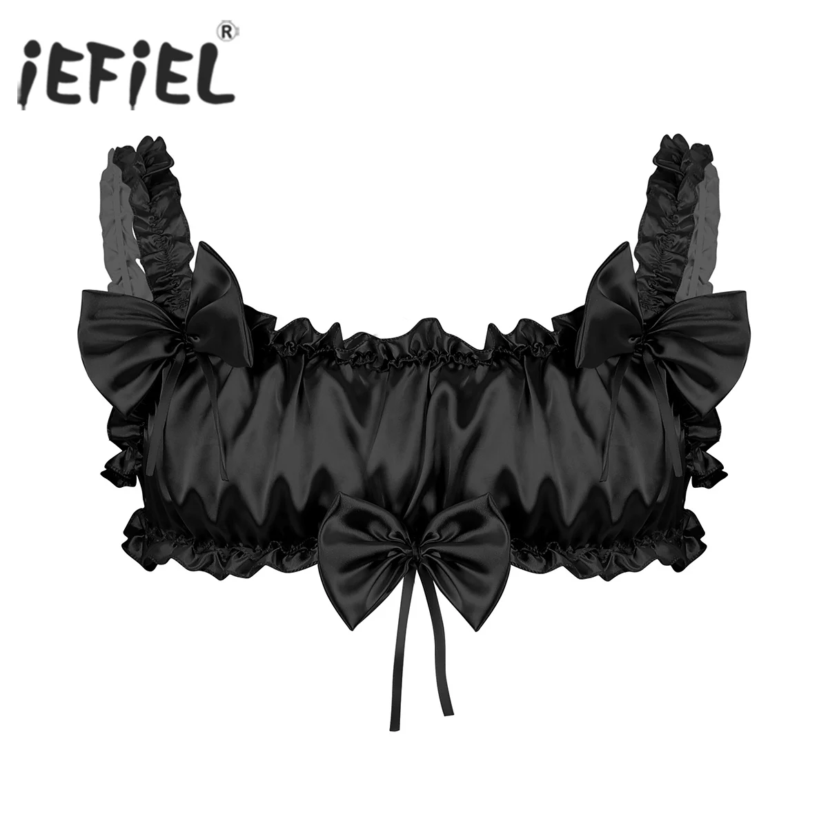 Mens Sissy Panties Lingerie Night Clubwear Satin Ruffled Frilly Elastic Wide Shoulder Straps Backless Wire-free Sex Bra Top