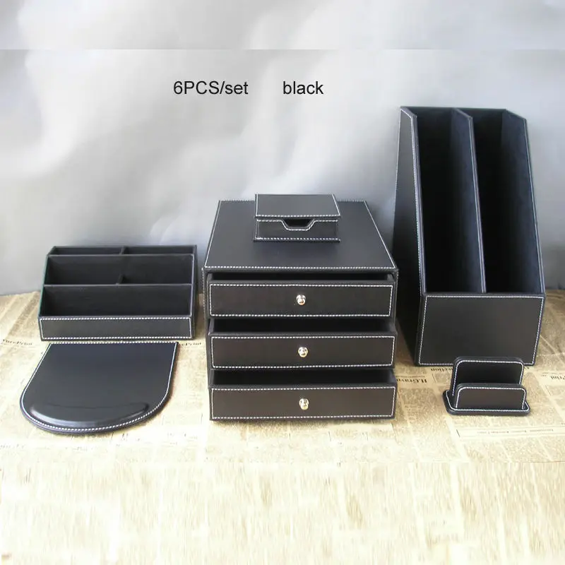 

6PCS/set business office leather desk stationery organizer set file holder cabinet pen box card stand note case mouse pad K259