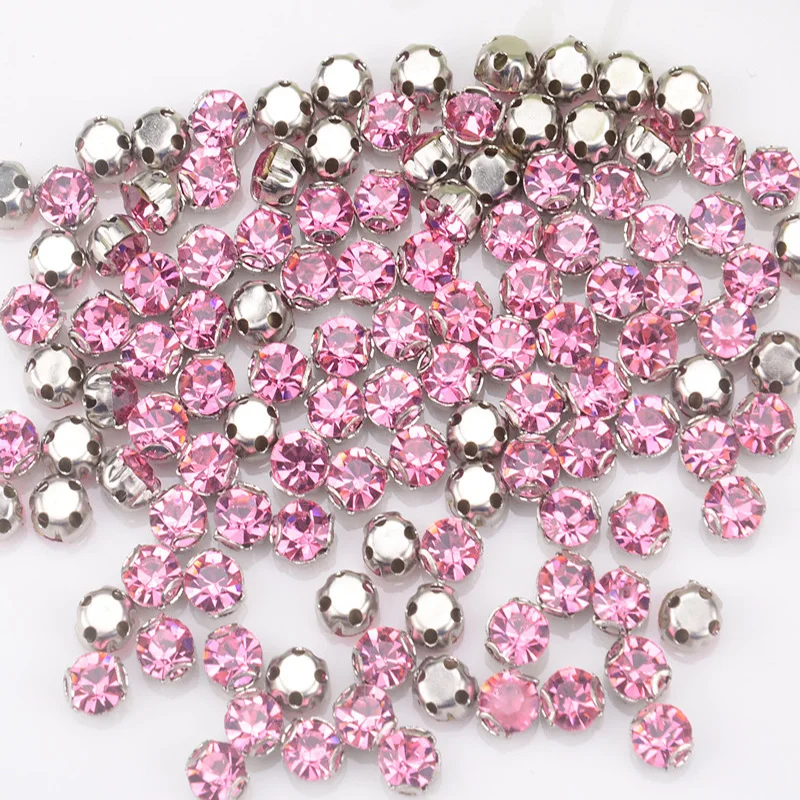 100 قطعة مخلب الخياطة حجر الراين الوردي بلورات دائرية من الماس ستراس لفستان الزفاف الزفاف الملابس يزين مجوهرات اكسسوارات