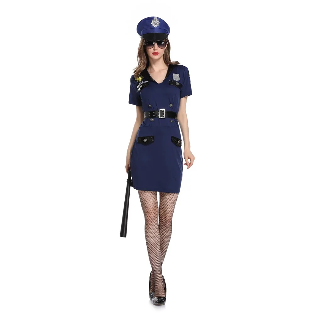 

VASHEJIANG Sexy Blue Police Costume for Adult Women Role Play Uniform Halloween Carnival Kigurumi Cosplay Funny Toys Dress