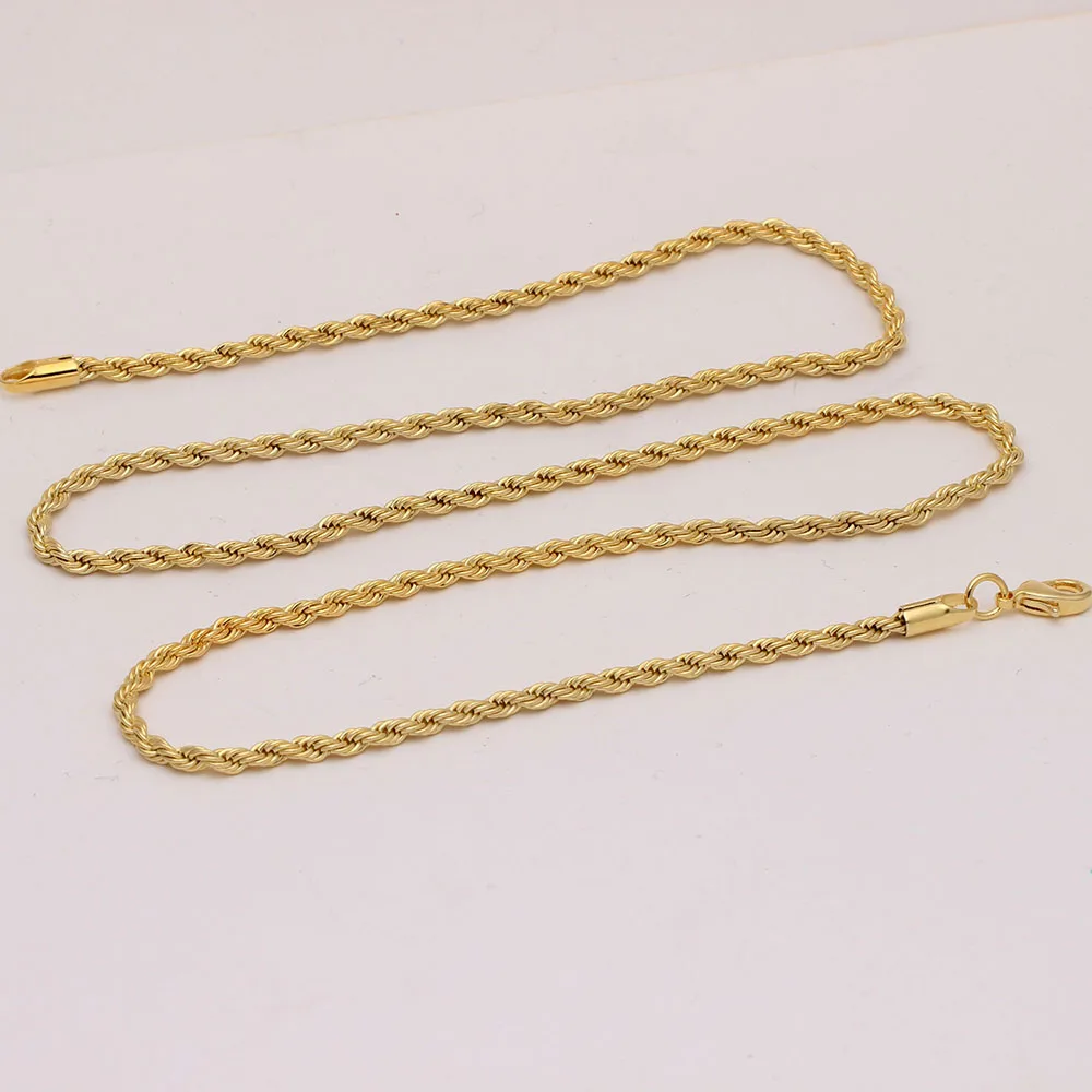 3mm Hot sale gold-color Singapore Twisted Rope Chain Engraved Free Dropping Chain Necklace for Men