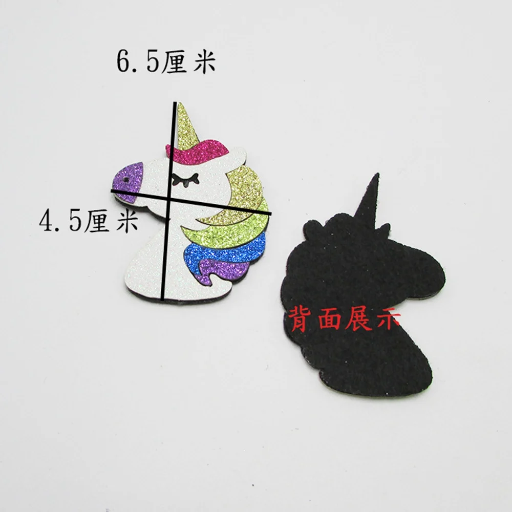 100 ชิ้น/ล็อตที่มีสีสัน Glitter Unicorn Padded Appliques SINGLE Sided Glitter ผ้าแพทช์ Patch DIY ของเล่นเด็ก Headwere อุปกรณ์เสริม