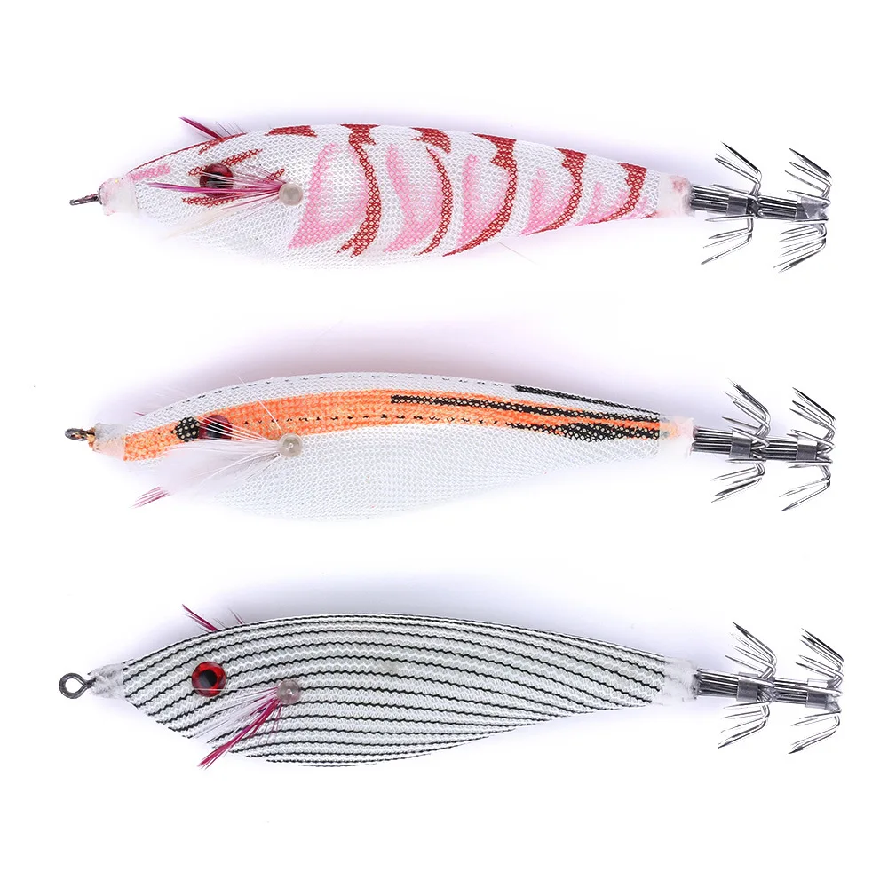 

30Pcs Wood Shrimp Squid Jigs 10cm 10g Artificial Round Belly Jigging Squid Hook Trout Fishing Lure Fishing Tackle Squid Lure