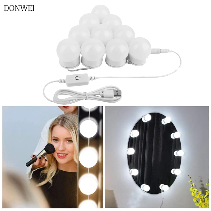 

10 Bulbs Makeup Mirror Light Brightness Adjustable Cosmetic Mirror Lights Hollywood Style USB Charged Vanity Makeup Mirror Light