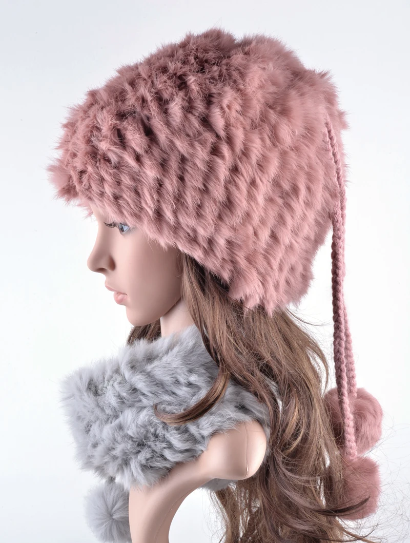 2018 Vogue winter beanie cap female rex rabbit hat and scarf collar dual purpose hats for woman