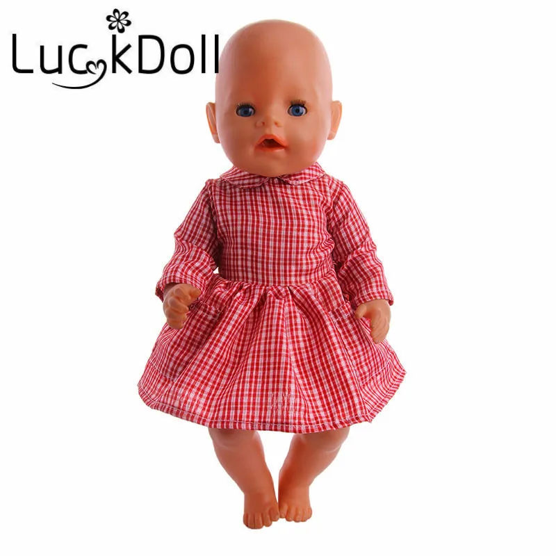 New Arrival Red Plaid Dress for 18-Inch American Doll, Best Gift for Children