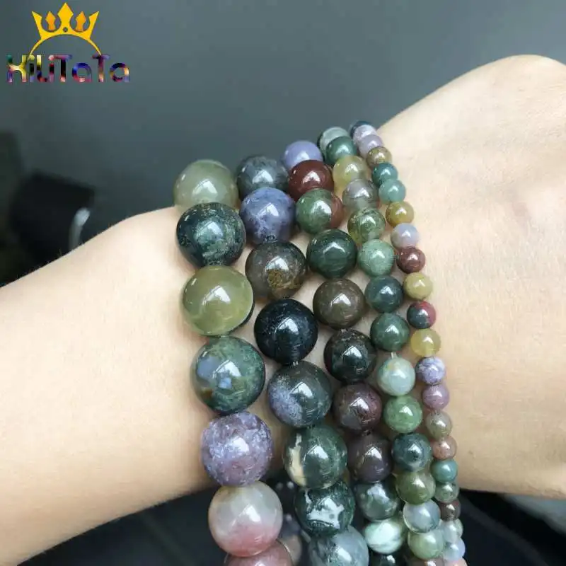 Natural Round Indian Agates Stone Beads Smooth Loose Spacer Beads For Jewelry Making DIY Bracelet Necklace 15\'\' 4/6/8/10/12mm