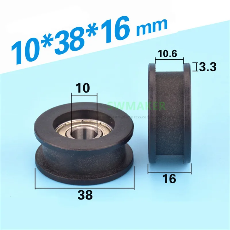 1pcs 10*38*16mm H groove grooved pulley, 6000 package plastic nylon bearing pulley, elevator guide wheel