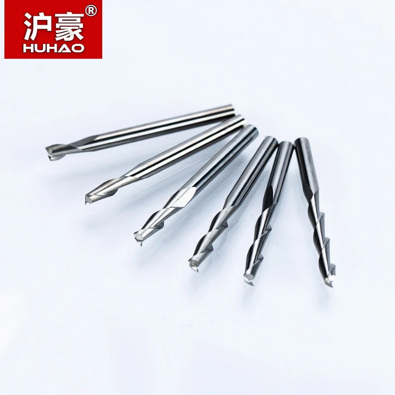 HUHAO 10pcs/lot Shank 3.175mm 2 Flute Spiral Router Bit for Wood CNC End Mill Tungsten Carbide PCB Milling Cutter