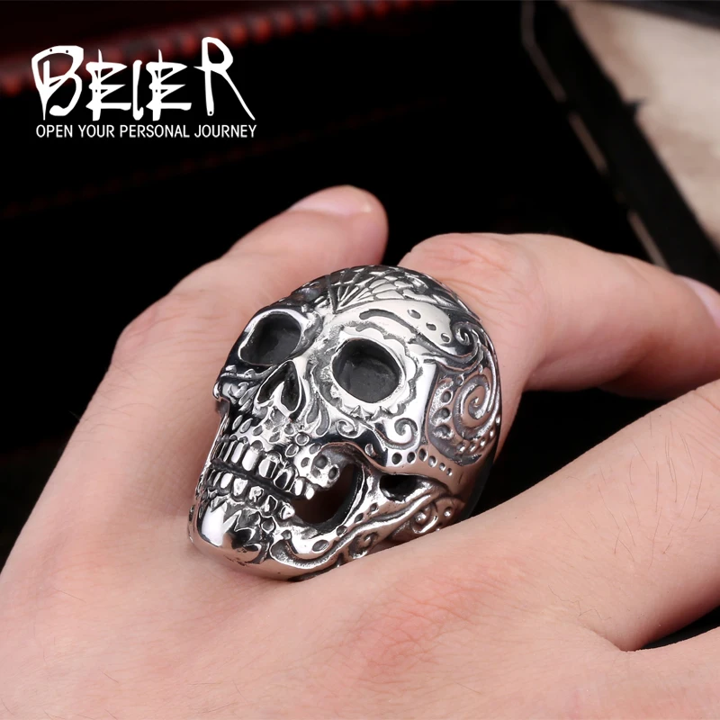 Beier new store 316L Stainless Steel ring Flower Garden Exclusive men  skull ring personality Fashion jewelry LLBR8-150R