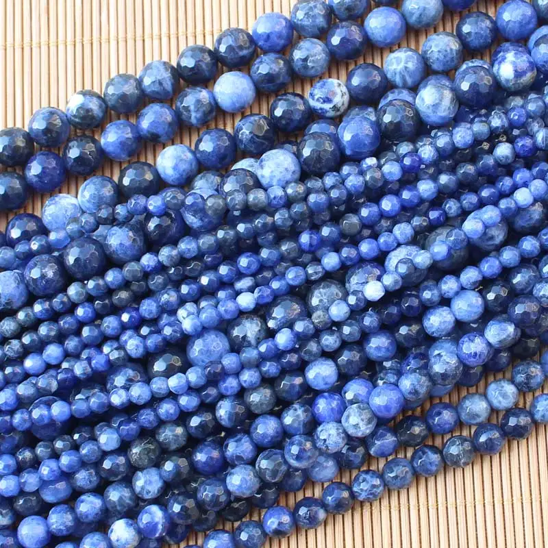 Faceted Natural Sodalite Stone 4-14mm Round Beads 15