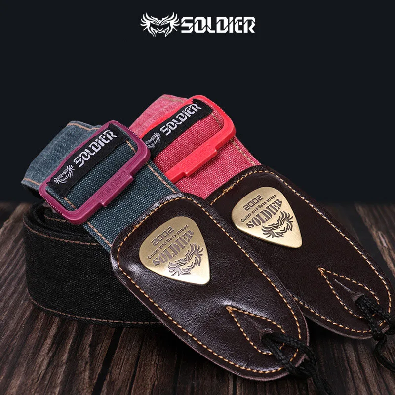 Soldier Guitar strap leather head electric bass widened thick diagonal shoulder strap cotton canvas durable guitar accessories