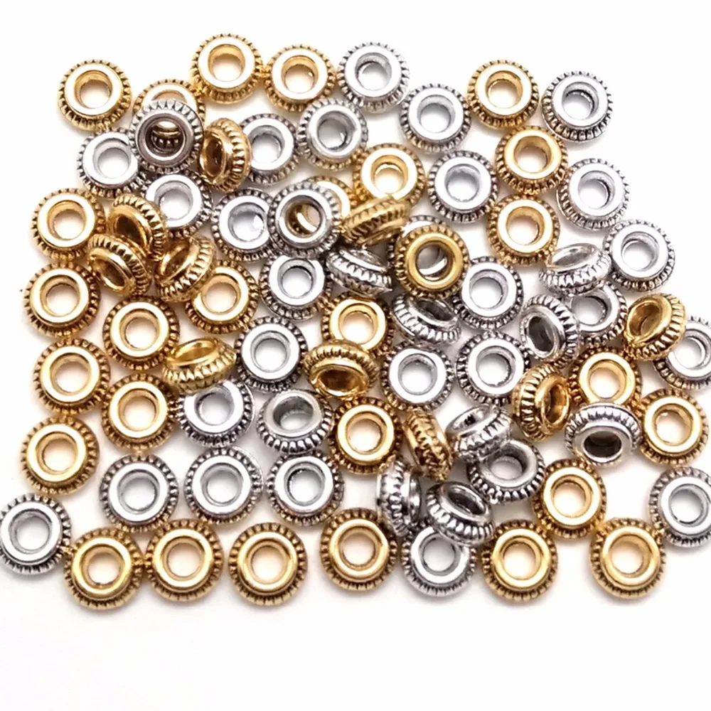 3x7mm Mix Antique Gold Round Circle Hole 3.5mm Alloy Spacer Big Hole Beads for Jewelry Making