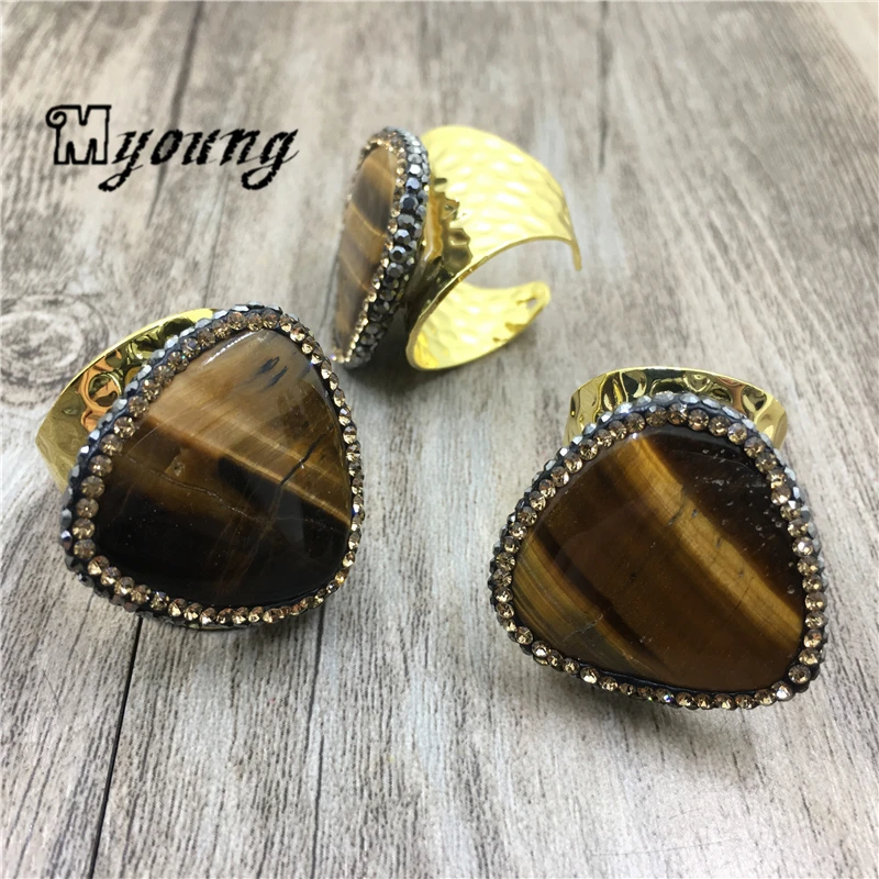 Fashion Tiger Eye Stone Rings With Rhinestone Paved,Gems Stone Rings for women MY1986