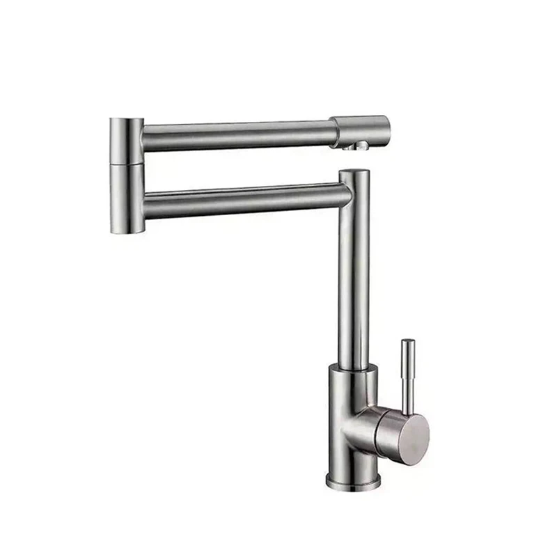 Kitchen Faucet Folding Stainless Steel Sink Faucet 360 Degree Swivel Spout Single Handle Cold and Hot Water Mixer Tap Lead-Free