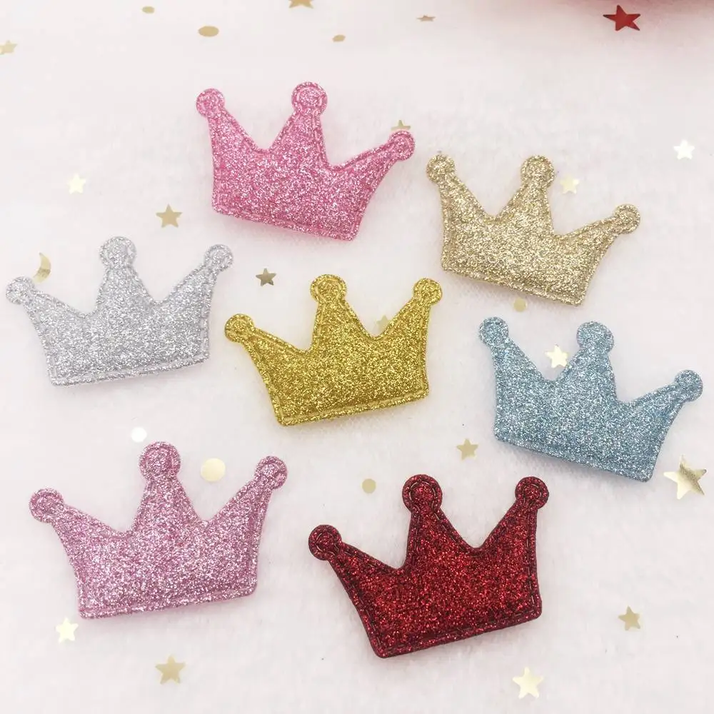 Glitter Padded Bepowder Fabric Mix Beautiful Crown Applique Wedding Making Children Hair Clip DIY Craft Supplies E172