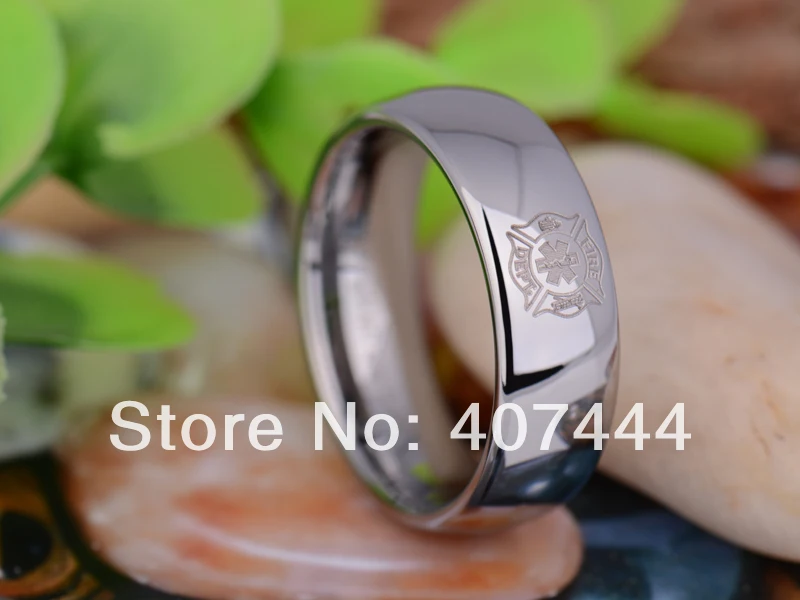 Free Shipping USA UK Canada Russia Brazil Hot Sales 8MM Silver Dome Fireman Medical Design Men's Tungsten Carbide Wedding Ring