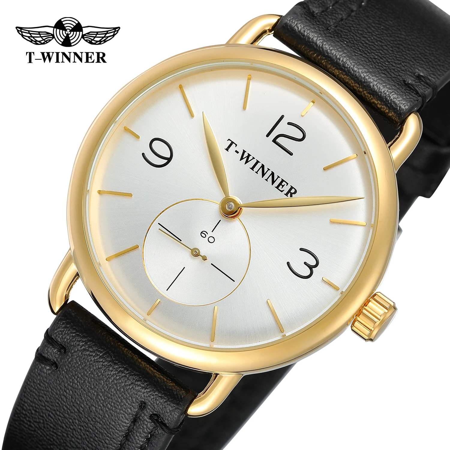 T-winner Top Brand 2019 New Arrival Best Watches For Men Online Mechanical Hand Wind Trendy Dial Leather Strap Casual Wristwatch