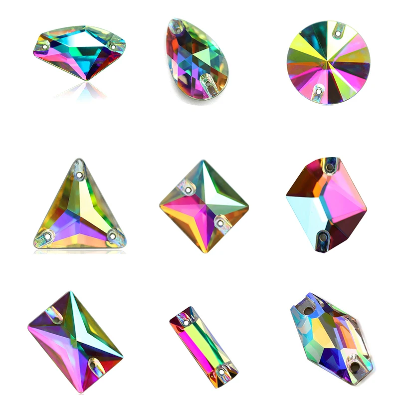 Crystal AB Large Size 4 Shapes AAAAA Quality Boutique Shape Sew On Rhinestones Sewing Beads For Dress Making Jewelry Decoration