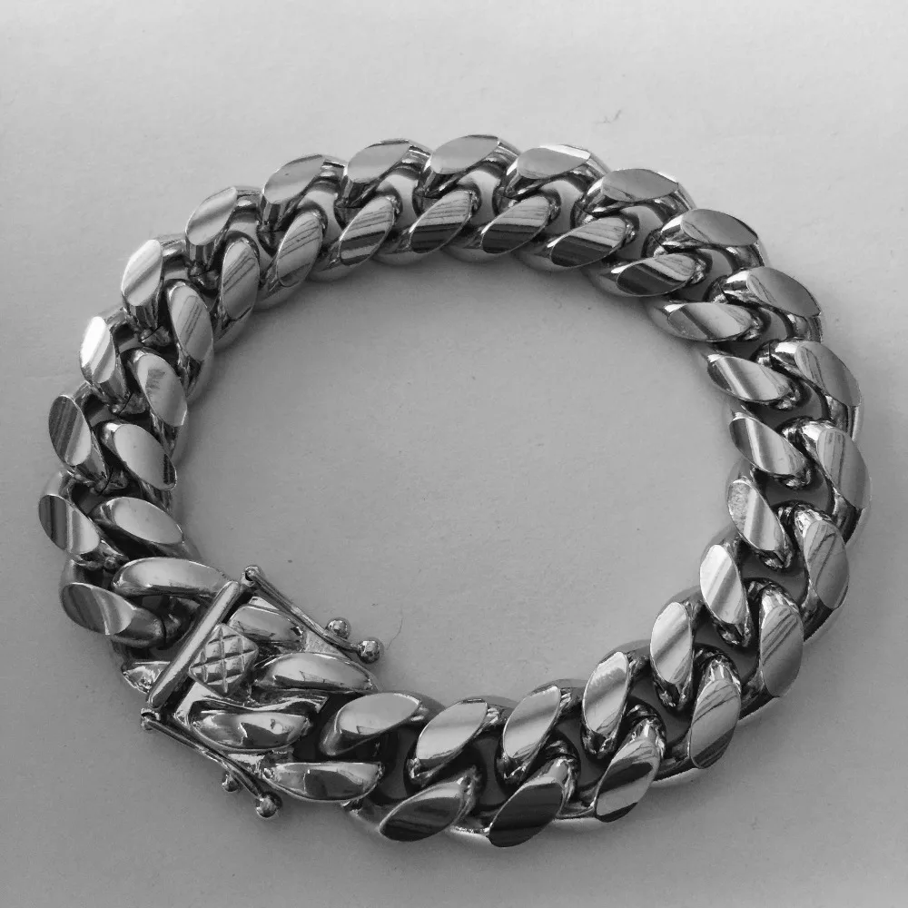 Top Quality Stainless Steel Curb Cuban Chain Dragon Clasp Lock Men Bracelet Fashion Hip hop Bangles Rocker Jewelry 8/10/12/14mm