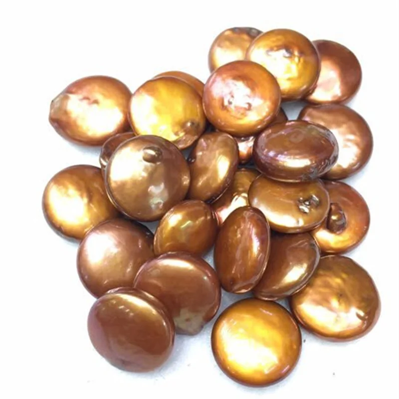 Wholesale AA 12-14mm No Hole Coffee Coin Shaped Loose Freshwater Pearl,Sold by Lot,10 Pcs Per Lot