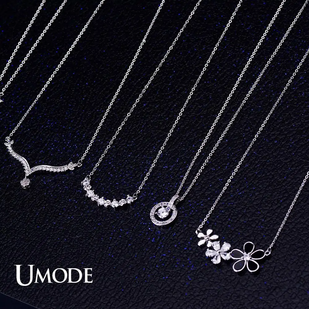 UMODE Fashion Multi Type CZ Pendant Necklaces for Women Clear Zircon Choker Necklaces Fashion Jewelry Collier Femme UN0012X