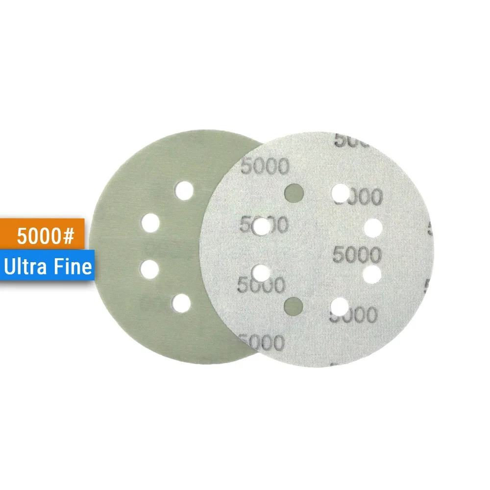 5 sztuk 5 Cal (125mm) 8-otwór FV Superfine na mokro/suche Hook & Loop Auto Film ciała tarcze szlifierskie farba papier ścierny, 400 #-5000 #