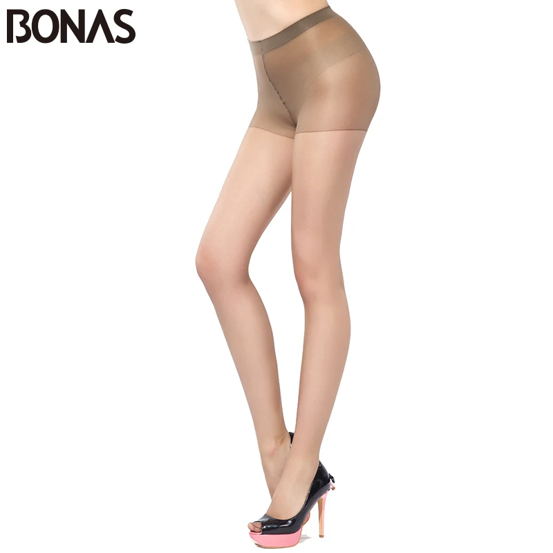 BONAS 15D Summer Nylon Seamless Pantyhose Womens Black Thin Tights Fashion Stretchy Hosiery Spandex Pantyhose Solid Color Female